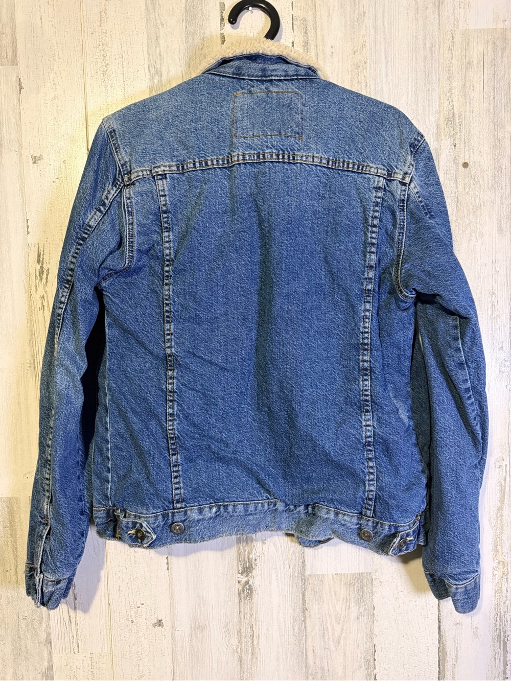 Zara Man Denim Sherpa Trucker Jacket Blue Medium Sherpa Lined Winter Coat - Picture 7 of 8